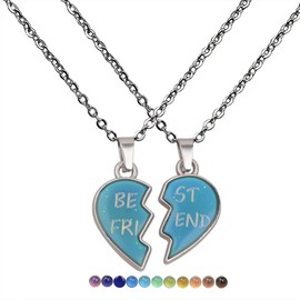 COLORFUL BLING 2Pcs/Set Temperature Sensing Color Changing Best Friens Friendship Necklace Stainless Steel Chain Broken Heart Pendant BFF Mood Jewelry Birthday Party Gifts-best