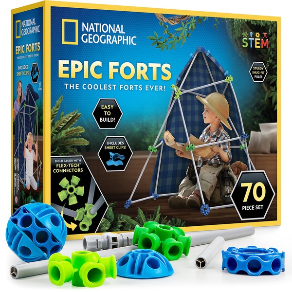 NATIONAL GEOGRAPHIC Kids Fort Building Kit - 70-Piece Indoor Fort