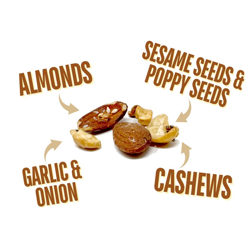Everything Bagel Cashews and Almonds, Flavored Cashews, Flavored Almonds with