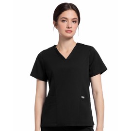 COMENII Scrubs for Women, Notched V-Neck Scrub Tops Women with 3 Pockets, Soft Stretch, Classic Fit Women's Scrub Top-Black XL