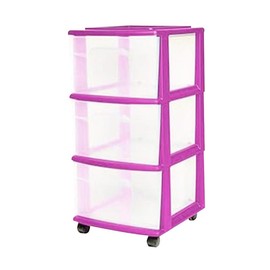 Homz Plastic 3 Drawer Medium Home Storage Container, Clear Drawers - Color: Purple