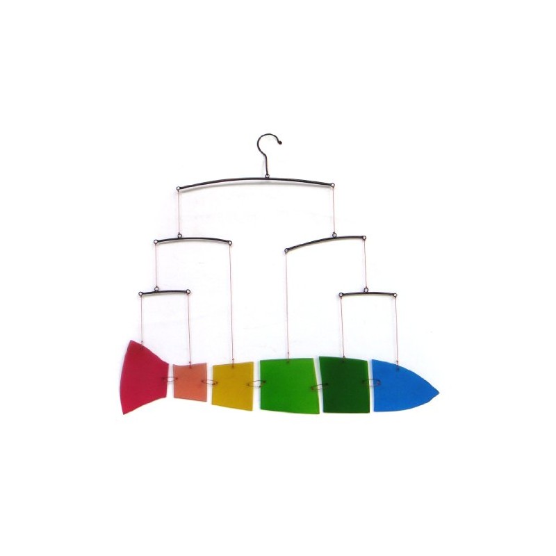 Blue Handworks Glass Rainbow Fish Mobile Yard Art