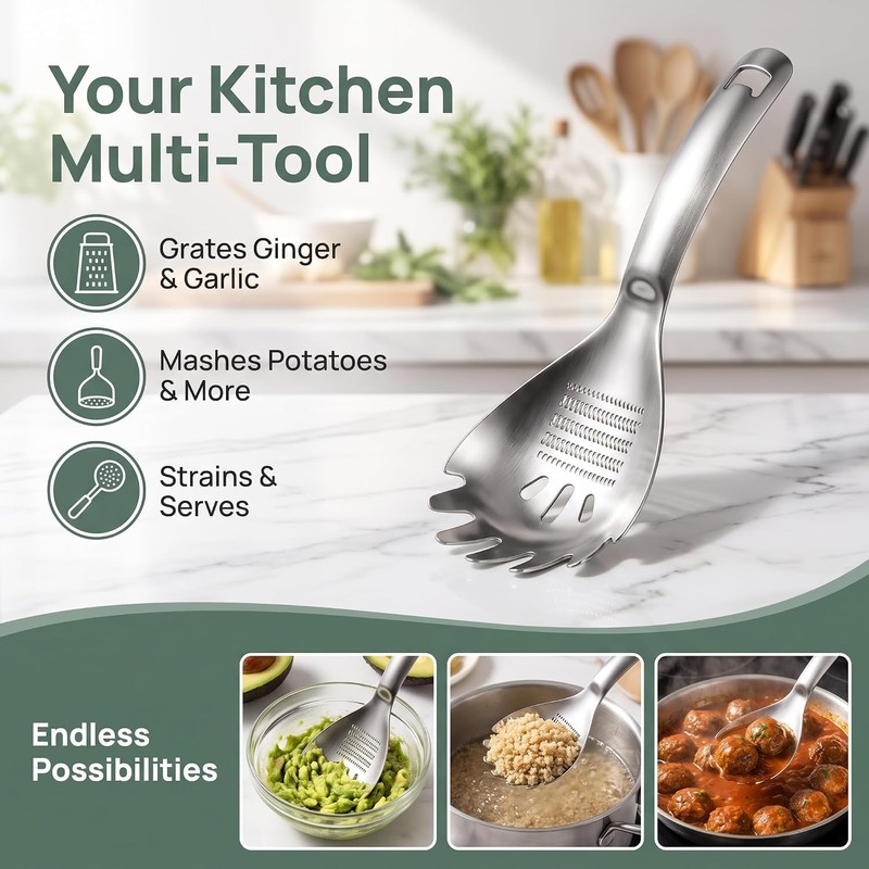 5-in-1 Stainless Steel Cooking Spoon, Multifunction Cooking Spoon,304 Stainless Steel