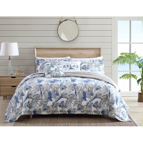 Tommy Bahama - Queen Comforter Set, Cotton Reversible Bedding with Matching Shams & Bedskirt, All Season Home Decor (Raw Coast Blue, Queen)