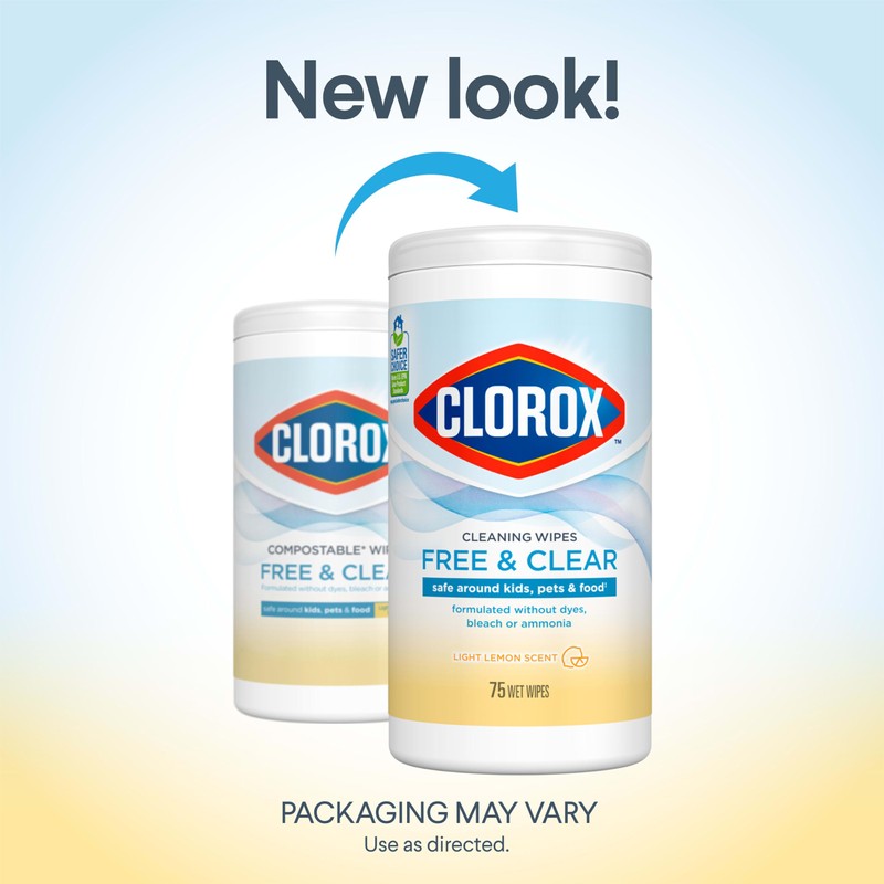 Clorox Free & Clear Cleaning Wipes, Light Lemon Scent, 75
