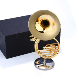 Dselvgvu Miniature Sousaphone with Stand and Case Brass Mini Musical Instrument Sousaphone Replica Collectible Figurines Model Birthday Home Decoration Display Ornament (3.94"x1.89")