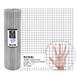 SIMBA STEEL - 24” x 100 FT Hardware Cloth 1 inch Mesh 16 Gauge, Hot Dip Galvanised Wire Mesh, Rust Proof, Welded Cage Wire Rolls for Garden, Fence, Chicken, Rabbit, Pet Enclosures 24 x 100 (1 x 1)