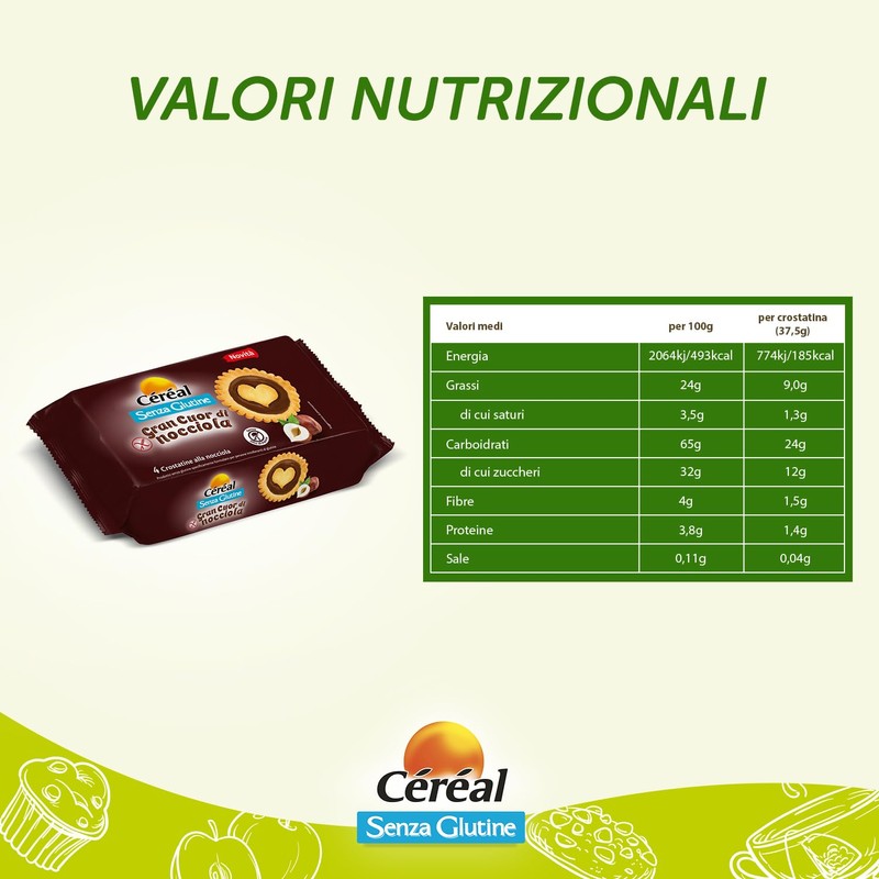 Céréal Gran Cuor di Nocciola, Crostatine alla Nocciola Senza Glutine,