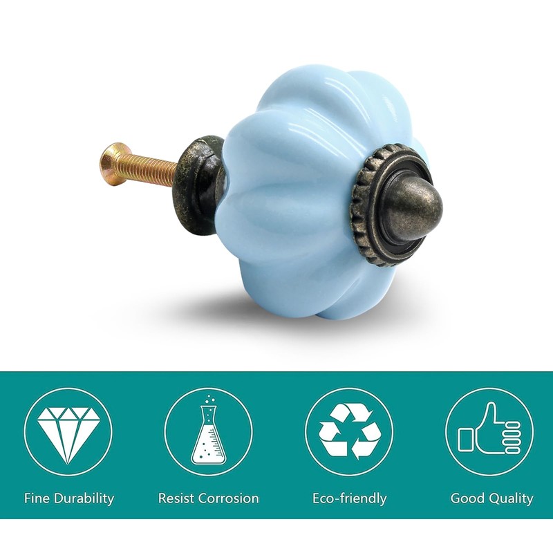 Cjueiom 12 Pack Ceramic Drawer Knobs, Baby Blue Vintage Cupboard