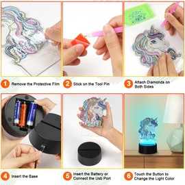 AUAUY Gifts for Girls 5 6 7 8 9 10 Years, Unicorn Diamond Painting Creative Night Light Crafts on Children's Birthday, 5D Diamond Painting DIY Night Light Mosaic Crafts Children Christmas Gifts
