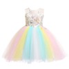 Weileenice Ivory Flower Girl Dress Rainbow Embroidery Pastel Tulle Girls