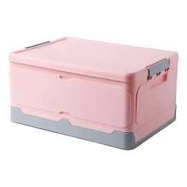 Caja Plegable De Plástico Con Tapa Almacenamiento 34x47x23cm Color Rosa Lisa