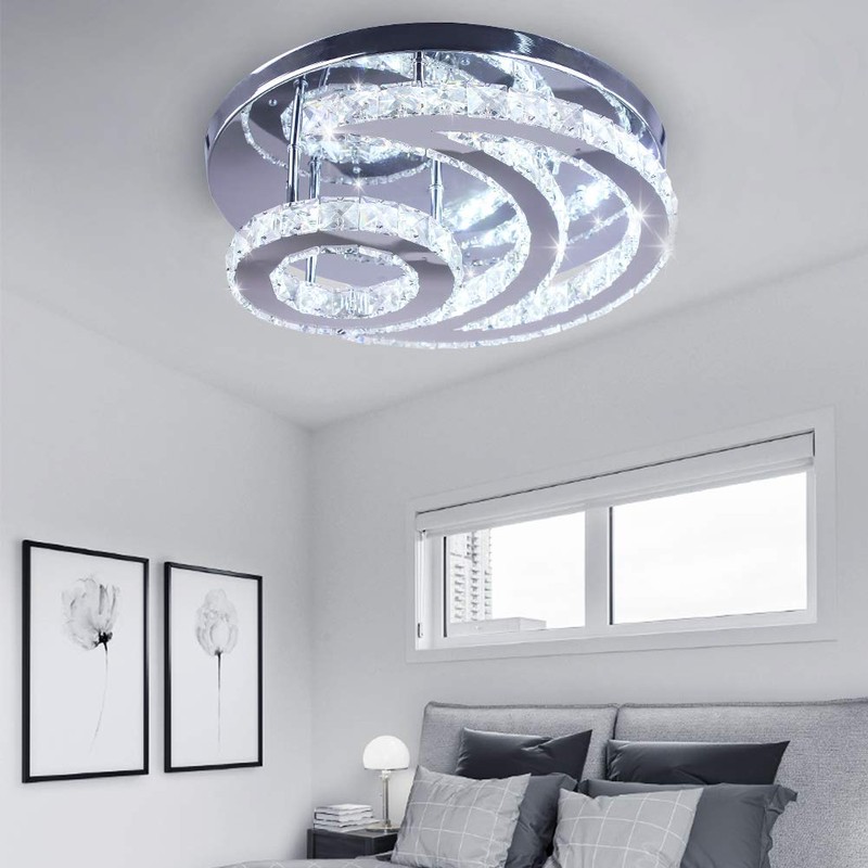 CXGLEAMING 15.7" Crystal Chandelier Modern LED Ceiling Light Moon Shape