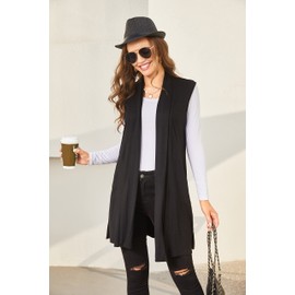 Beyove Womens Sleeveless Cardigan Open Front Longline Knitted Waterfall Layering Duster Cardigan Vest with Pockets Black L