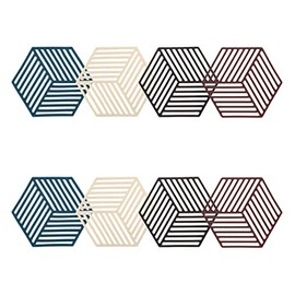 Set of 8 Silicone Trivet Mats and Hot Pads, Trivets for Hot Dishes, Hot Pads Pot Holders, Non-Slip Silicone Mats for Kitchen Dining Table Supplies (Stripe)