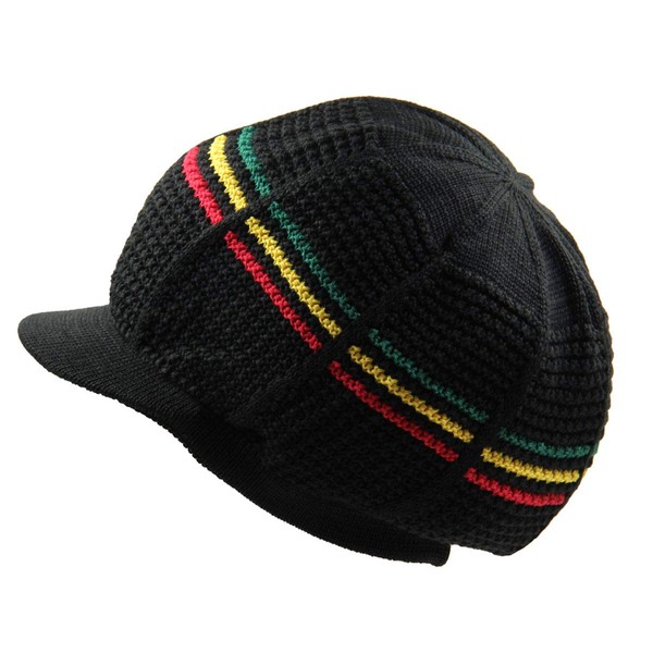 RW 100% Cotton Slouchy Beanie Visor (Black/Rasta)