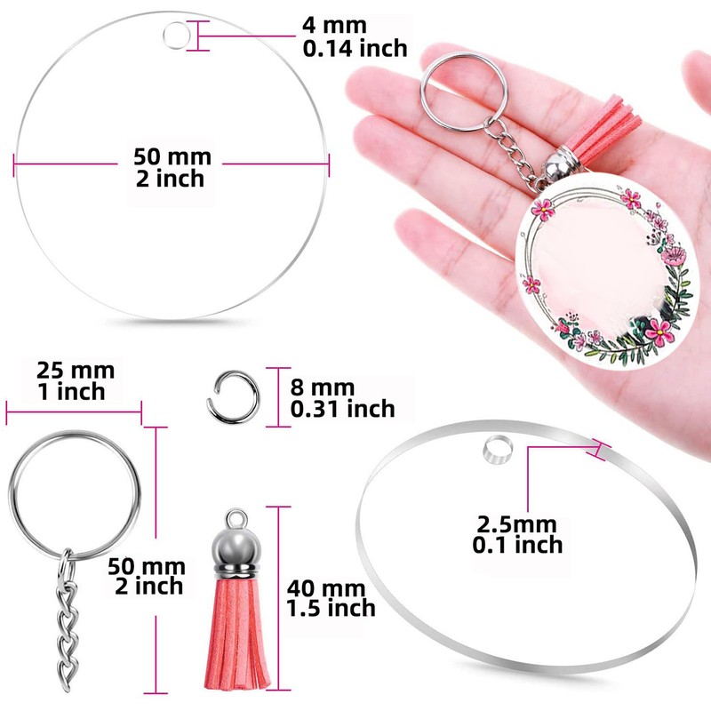 200pcs Acrylic Key Ring Kit 30 Acrylic Blank 30 Key