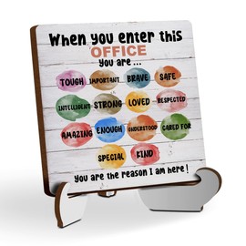 Positive Therapy Office Desk Decor Wooden Plaque with Wood Stand Mental Health School Counselor Office Decor Sign Cubicle Decor Wood Sign Rustic Home Table Shelf Psychologist Therapist Coworker Gifts