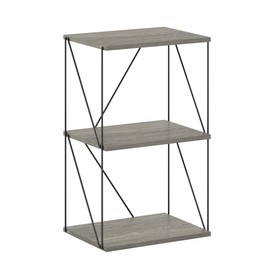 Furinno Rata 3-Tier Industrial Multipurpose Flat Base Shelf Display Rack with Metal Frame, French Oak Grey