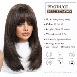 Esmee Long Straight Black Brown Wigs for Women Natural Synthetic Hair Wig for Daily & Party Use