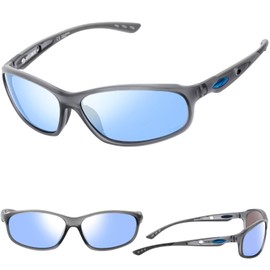 WIESMANN Polarized Sunglasses for Men Women,Oval Cycling Finishing Sports Sun Glasses with UV Protection 18217, Grey Light Blue, 178*80*73MM