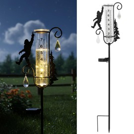 Rain Gauge Outdoor with Decorative Metal Black Sasquatch Solar Light Stake