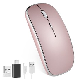 TYC Mouse Inalámbrico, Ratón Inalámbrico Recargable Wireless óptico Silencioso de 2.4 GHz, con Receptor USB y Tipo-c Adaptador, dpi Ajustable de 3 (1000/1200/1600) para Portátil PC Mac（Oro Rosa）