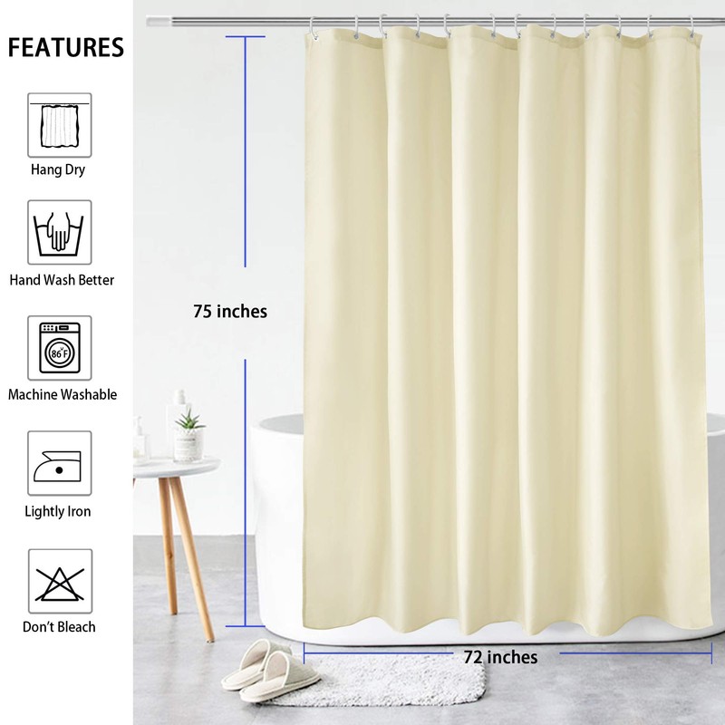 AooHome Shower Curtain Liner, Fabric Bathroom Curtain with Hooks for