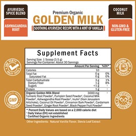 Organic Keto Golden Milk Powder with Ashwagandha & Turmeric - For Relaxation & Recovery - Promotes Healthy Joints & Mobility - Supports Healthy Digestion -Soothing Ayurvedic Blend with Vanilla