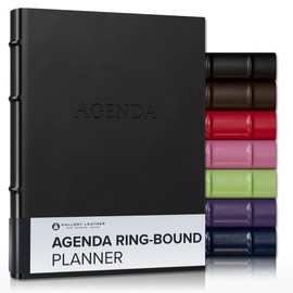 Gallery Leather 3-Ring Bound Weekly Monthly Planner 2026, Elegantly 3-Ring Bound Calendar Planner and Notebook with Gold-Gilded Page Edges, 12 Months - Freeport Black - 9 x 7 "