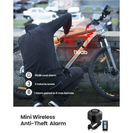 Zoiinet Bike Alarm with Remote, 110dB Wireless Anti-Theft Vibration Motorcycle Alarm, Door, Window & Vehicle Security Alarm System, Adjustable Sensitivity & Volume, USB-C, Waterproof, Programmable