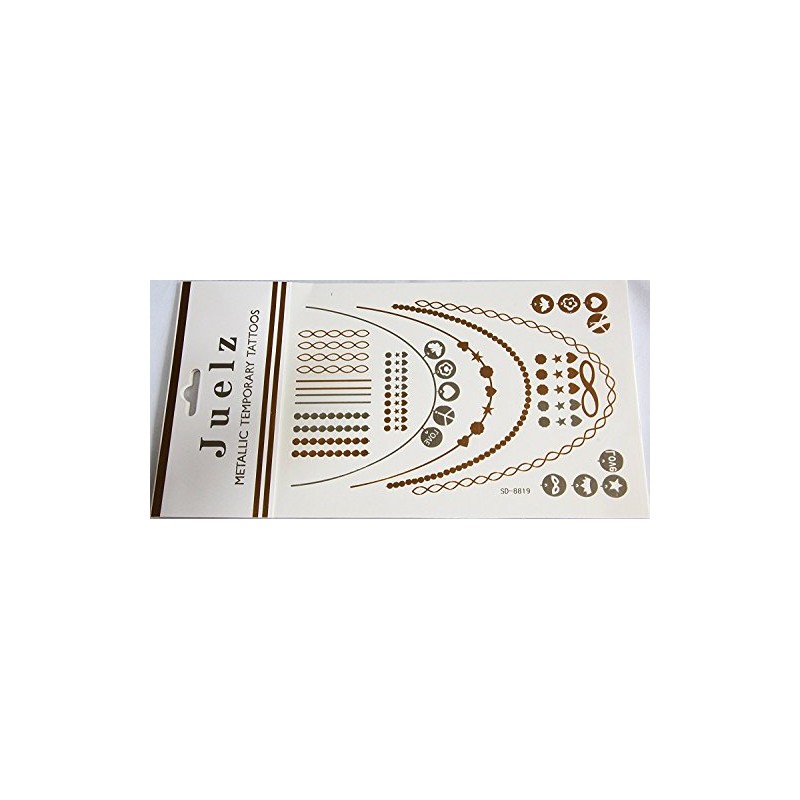 2 Packs of Assorted Gold Silver Metallic Temporary Tattoos Jewellery
