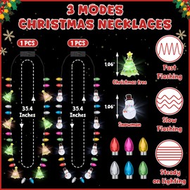 2PCS Christmas Light Necklace Light up, 3 Modes Christmas Accessories, Multicolor Xmas Tree Snowman Designs, Wearable Festive Light up Decor for Xmas Theme Party Supplies, Ugly Sweater Decorations