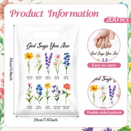 Crtiin 200 Pcs Religious Gift Bags with Handles Bulk Plastic Floral Church Goody Bags for Women, Bible Verse Scripture Treats Packaging for Mother's Day, Baptism Event Favors