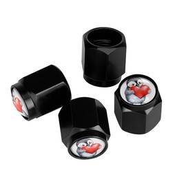 Buyidec Cute Penguin Love Tire Valve Stem Caps Aluminum Black Stem Tire Valve Caps Universal Stem Covers for Cars SUVs Trucks Bikes Motorcycles Bicycles (4 Pack)