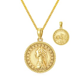BHUBREA 925 Sterling Silver 500 Lira Italian Coin Necklace 18K Gold Plated Pendant Birthday Present for Her Wife Grandmother, Sterling Silver, No Gemstone