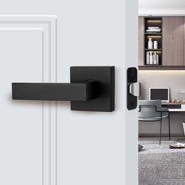 LOQRON Heavy Duty Passage Door Lever Non-Locking, Square Design Interior Door Lever No Lock, Reversible Handle for Hallway and Closet Door Lock, Matte Black