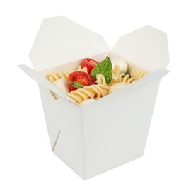 Restaurantware Bio Tek 4 x 3.5 x 4 Inch Food Containers 200 Durable Noodle Boxes - Disposable Sustainable White Paper 26-Ounce Takeout Boxes Square For Takeouts And Delivery Or Picnics