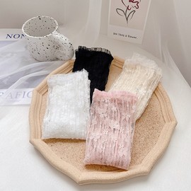 Ladies' Summer Ice Silk Bowknot Sun Protection Breathable Lace Arm Sleeves for Outdoor Riding One Size/Black - Floral Lace Sleeves 5ea