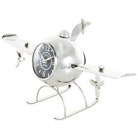 Deco 79 Stainless Steel Metal Airplane Rounded Tabletop Clock with Propellers, 19" x 8" x 10", Silver