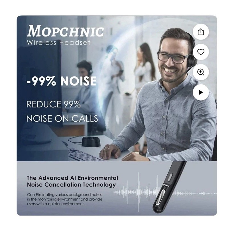 Mopchnic Bluetooth Headset, Wireless W/ USB Dongle AI Noise Canceling