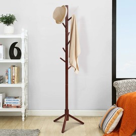 Tangkula Coat Rack Freestanding, Rubber Wood Coat Stand with 8 Hooks, Height Adjustable Entryway Coat Tree Coat Hanger Stand for Home Office Hall Entryway