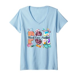 Womens Cute PCA Scrup Top Nurse Day CNA RN Nurse Week Gifts Nursing V-Neck T-Shirt