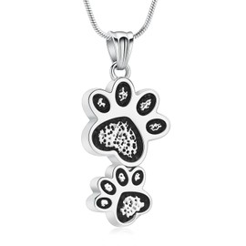 QGJNSGC Urn Necklace for Ashes Dog Pet Ash Necklace Paw Memorial Ash Souvenir Cremation Jewellery Gift for Female Dog and Cat Lovers (Silver)