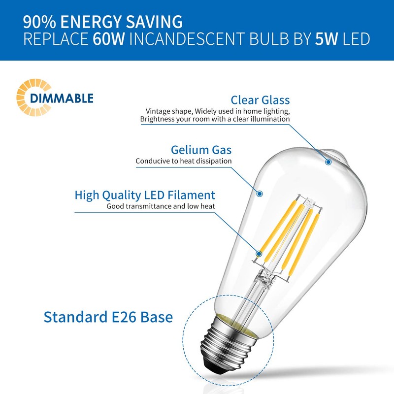 ANWIO ST21 LED Filament Bulb 7W(60 Watt Equivalent) Dimmable 2700K