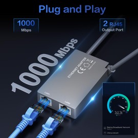 Starlink Ethernet Adapter for Starlink Gen 2, Multi Ports Adapter Starlink to RJ45 Fast&Stable Network Connection 1 to 2 [2 Devices Network Simultaneously] - Up to 1 Gbps