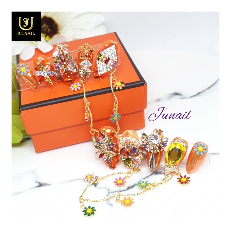 ❗Limited Edition❗Orange Flower Handmade Nail Tips - Short Straight Coffin