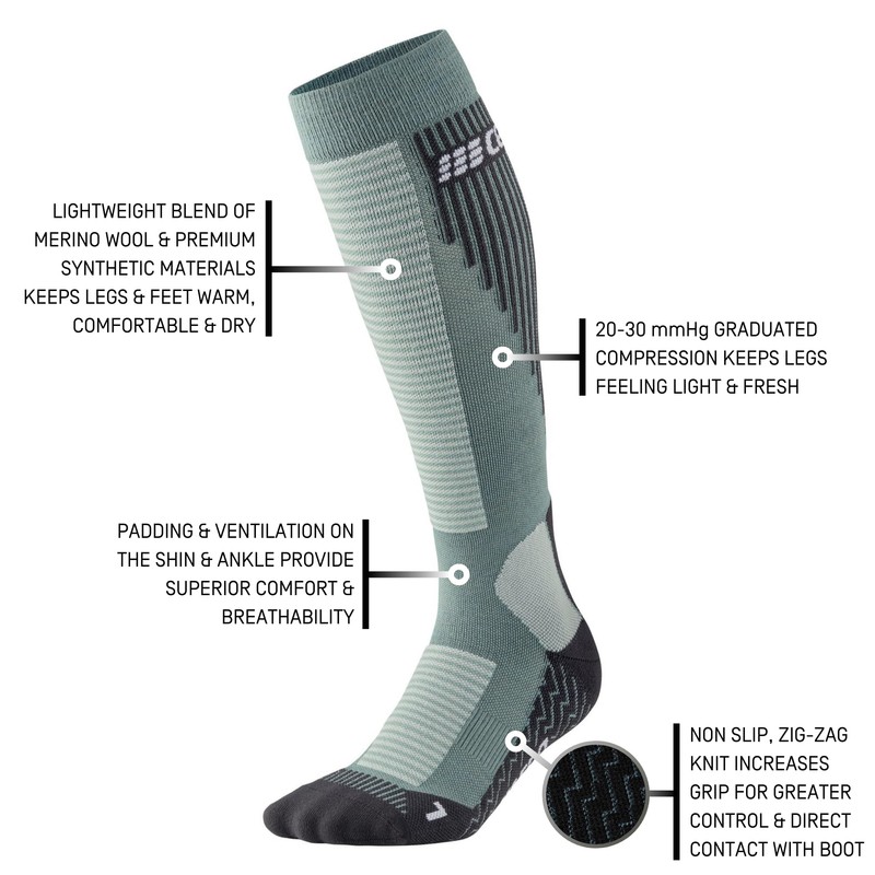CEP Ski Touring Tall Compression Socks, Blue-Grey, Men, V