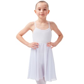 tanzmuster ® Alma Ballet Dress Girls Straps Soft Cotton with Long Chiffon Skirt for Children's Ballet, White