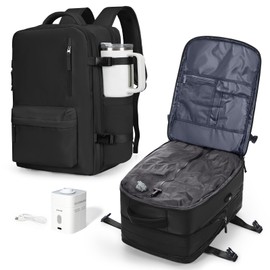 VGCUB Vacuum Backpack Travel with Pump, Vacuum Seal Compression Bags For Clothing Travel Essentials Carry on Luggage Laptop Backpack, Waterproof Personal Item Bag for Women Men Expansion Black